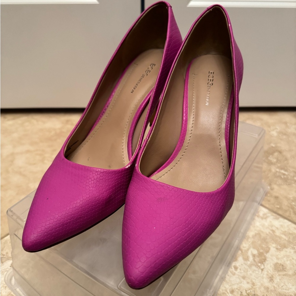 BCBG faux snakeskin heels